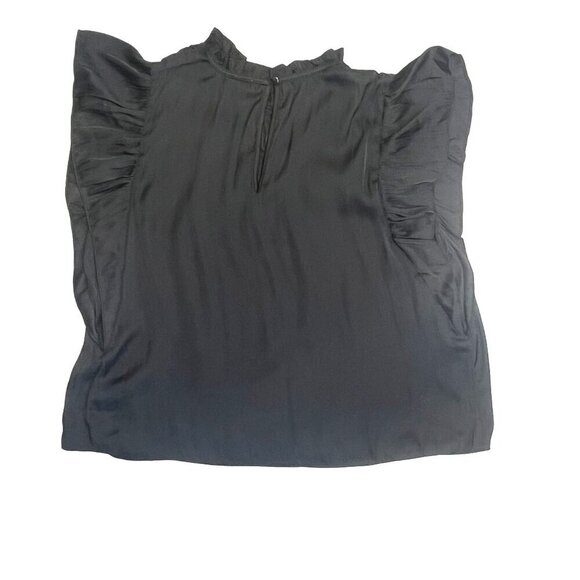 Joie Ruffle Neck Black Blouse Ladies Size Small Shirred Blouse Large Sleeves - Picture 3 of 6
